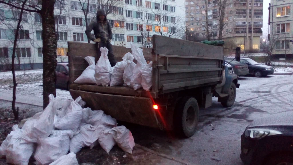 Вывоз мусора в мешках в Череповце в октябре